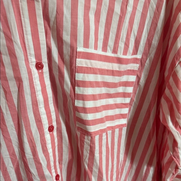Joyspun Pink and White Striped Button Down Shirt - Picture 4 of 6